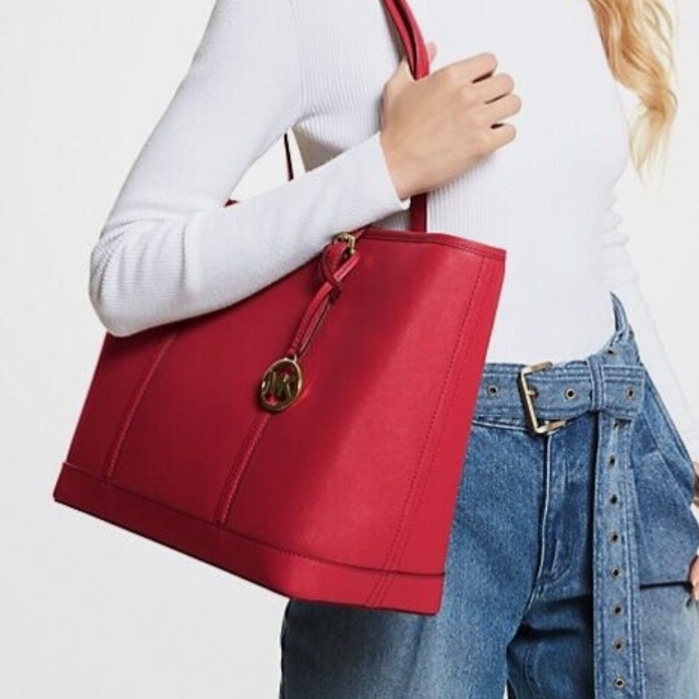 Michael Kors Large Red Leather Tote - Picture 3 of 13